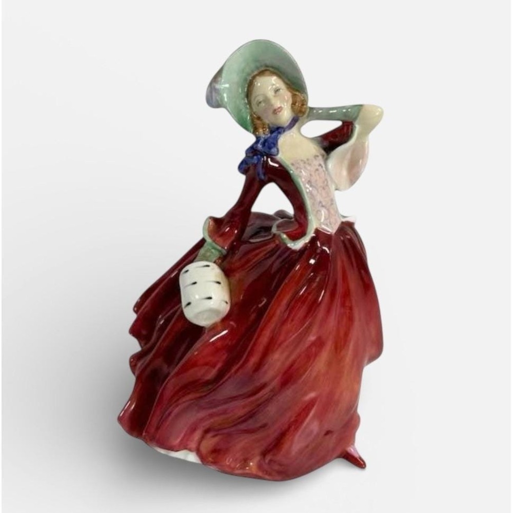 Royal Doulton AUTUMN BREEZES Figurine HN1934 Red Dress Green Bonnet 8" Tall